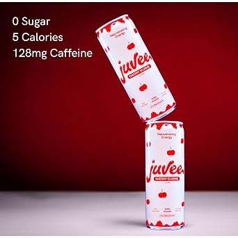 Juvee Rejuvenating Energy Drink Sugar Free Cherry Slushie Flavor, 12 oz Cans (12-Pack) 128mg Natural Caffeine, Zero Sugar, Low Calorie, Clean Energy & Focus Booster for Daily Use