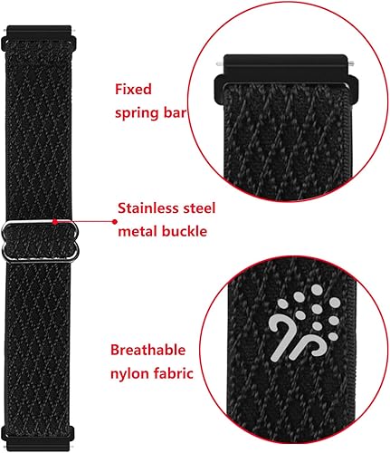 Miniatura 3 de Smartwatch Correa de nailon para Veryfit ID206, RERE ASW1, TOZO S2 (viejo), Fitbit Versa2Versa Lite, ancho de la lengüeta del conector-0.886 in,