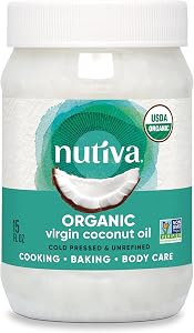 Nutiva Organic Coconut Oil, 444 ml - USDA Organic Cold Pressed Unrefined Extra Virgin Coconut for Cooking, Skin, Hair, Massage, and Oil Pulling. Contains Natural MCT
