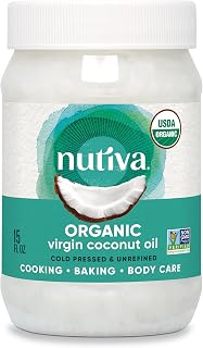 Nutiva Organic Virgin Coconut Oil, Cold-Pressed Unrefined, Non-GMO Sustainably Farmed, 15oz - Keto Paleo Vegan Friendly
