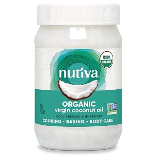 Nutiva Organic Coconut Oil, 444 ml - USDA Organic Cold Pressed Unrefined Extra Virgin Coconut for Cooking, Skin, Hair, Massage, and Oil Pulling. Contains Natural MCT - Amazon product rated Grade B