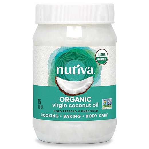 Nutiva Organic Coconut Oil 15 fl oz, Cold-Pressed, Fresh Flavor for Cooking, Natural Hair, Skin, Massage Oil and, Non-GMO, USDA Organic, Unrefined Extra Virgin Coconut Oil (Aceite de Coco)