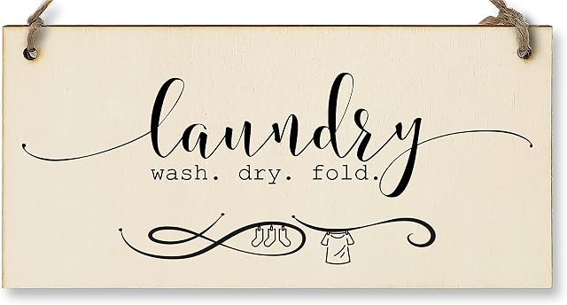 The Plum Penguin Handmade Wooden Hanging Wall Plaque Laundry Wash Dry Fold Funny Washing Decorative Sign for Utility Room