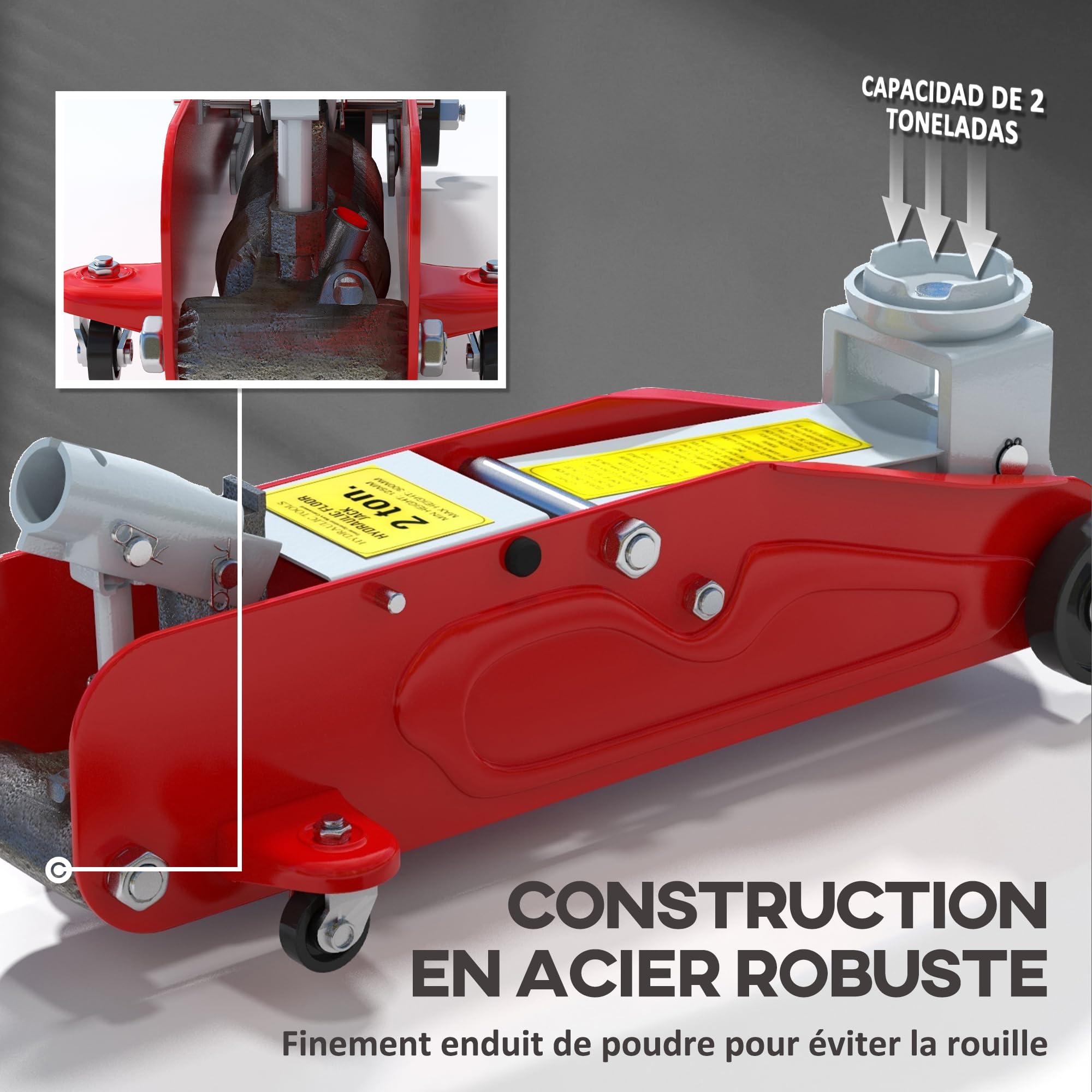 HOMCOM Cric Hydraulique à Profil Capacité de Levage 12-30 cm Charge 2000kg | Bas en Acier Robuste Rouge