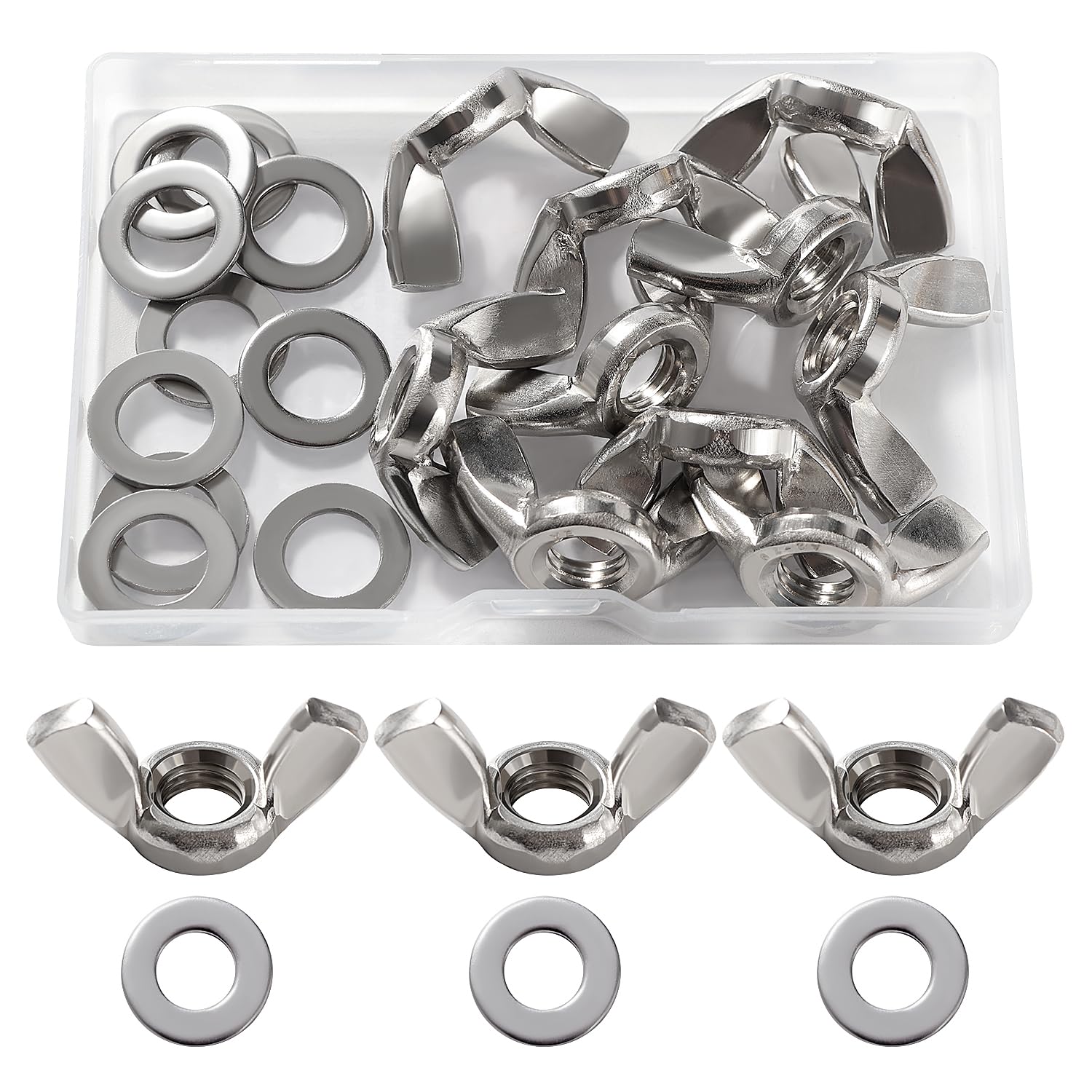 Lyeteung 10 PCS M10 Butterfly Nut, Stainless Steel Wing Nuts, Hand Twist Tighten Ear Wingnuts, with 10 PCS Flat Washers, for DIY Tools, Machinery, Electronic Equipment