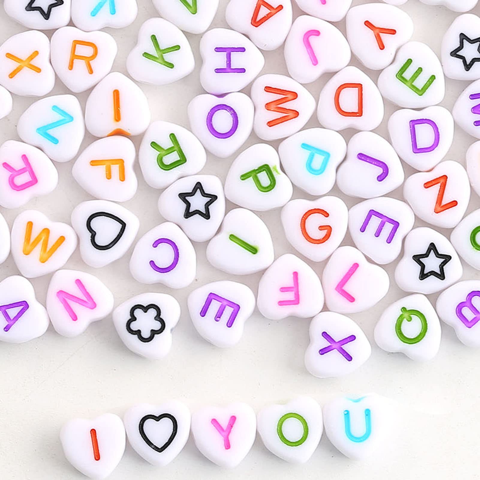 YIEUR Lot De 1000 Perles En Forme De Lettres De A à Z - Or Blanc - 7