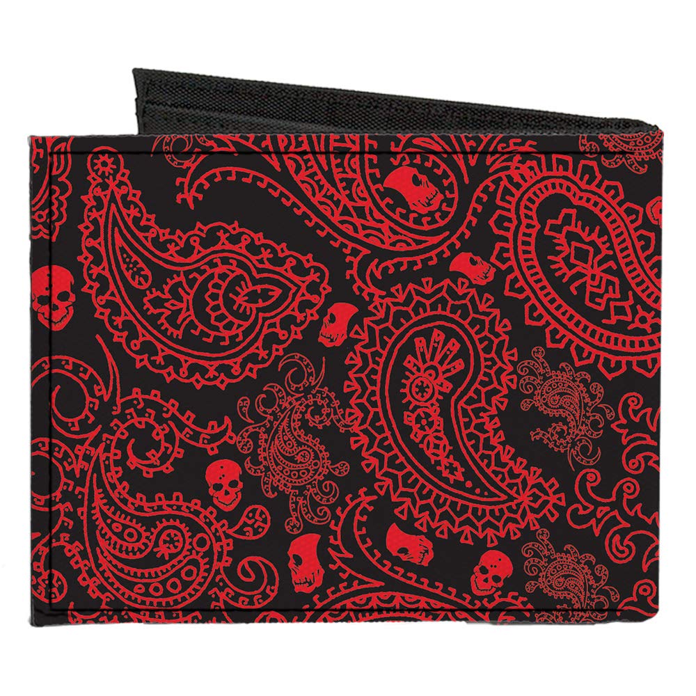 Buckle-Down Men's Standard Canvas Bifold Wallet Paisley Skulls, 4.0