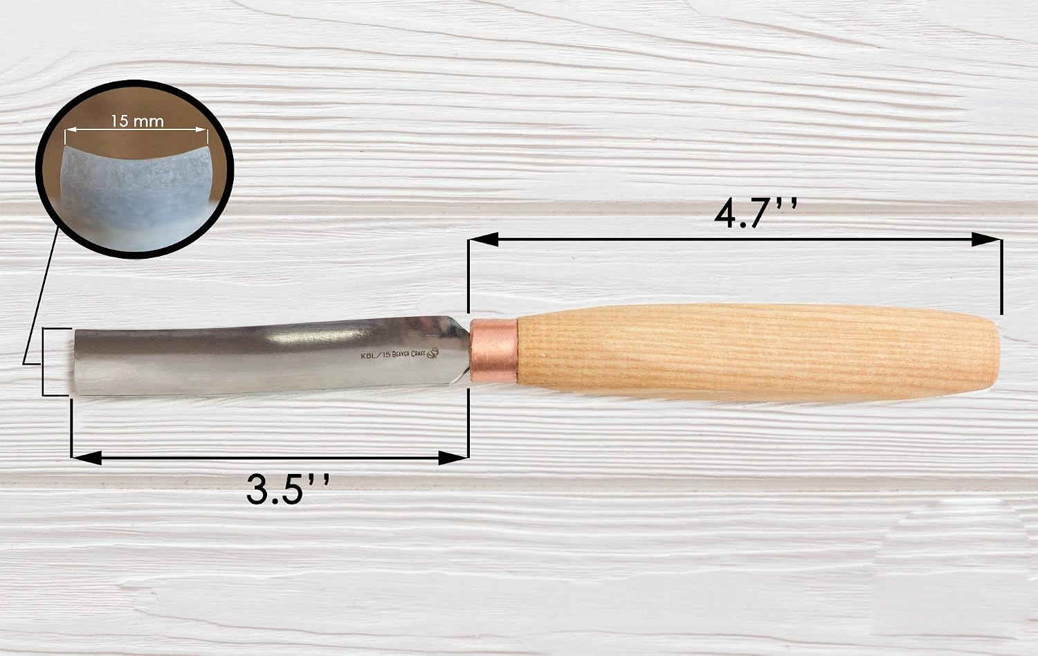 BeaverCraft Wood Spoon Carving Gouge Compact Chisel K6L/15 Wood Carving Tools Bowl Carving Carbon Steel Blade Wood Handle Radial Gouge Knife Hard and Soft Woods (Compact Bent Gouge K6L/15)