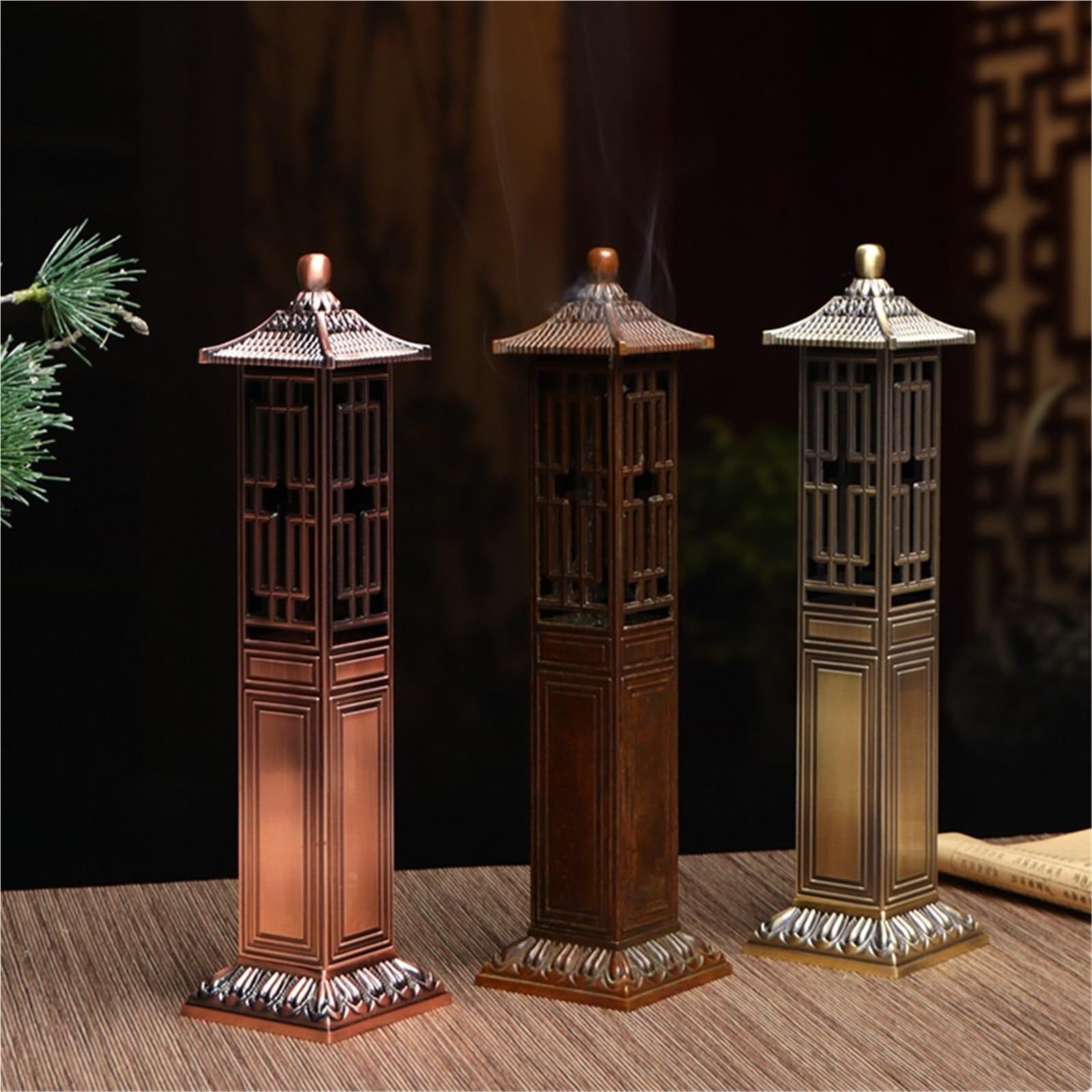 1Pcs Pavilion Vertical Incense Burner Home Indoor Sandalwood Line Holder Fragrance Ornaments für Meditation/Yoga(Bronze)