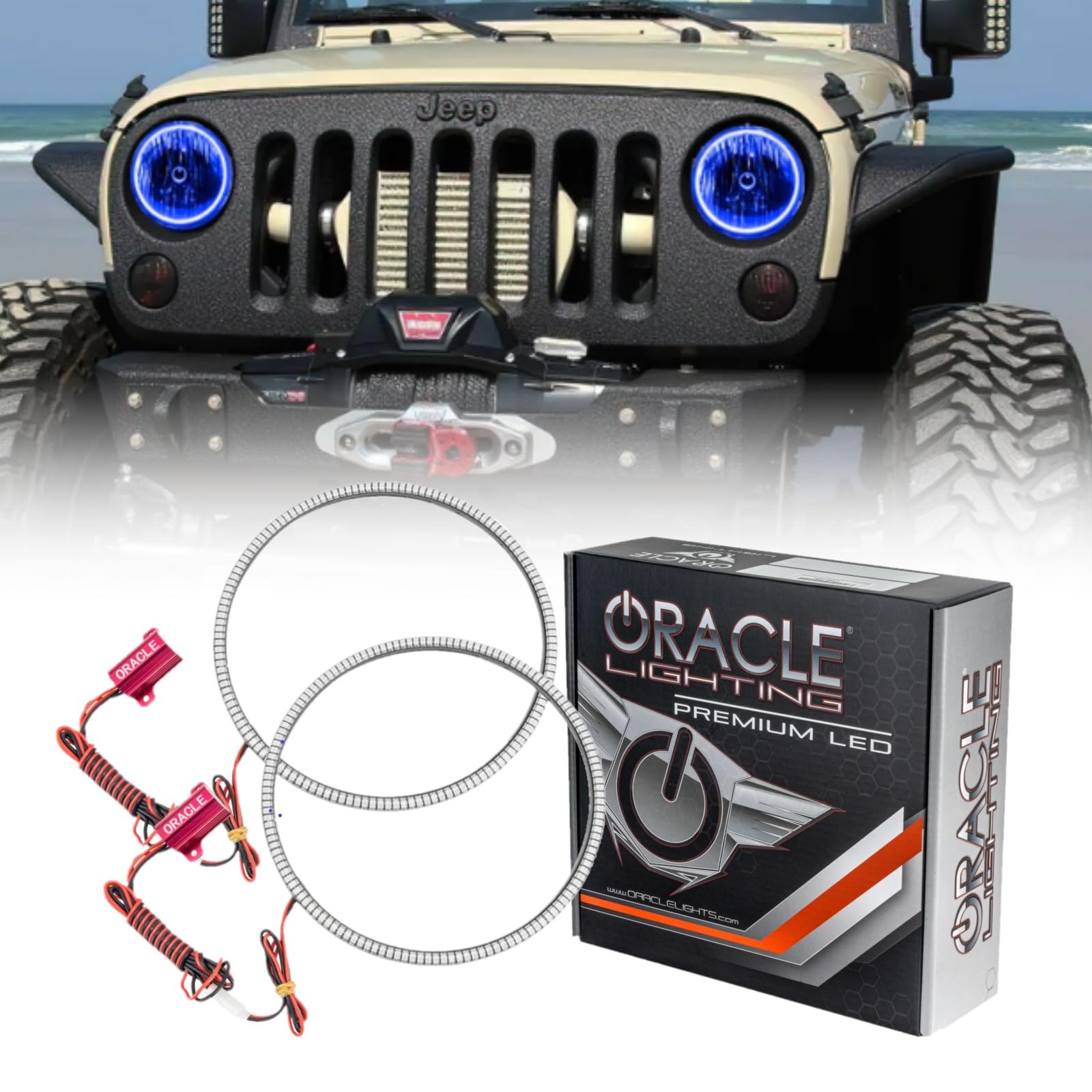 ORACLE Lighting 3943-002 LED Surface Mount Headlight Halo Kit (Blue) fits 2007 2017 Wrangler JK - Custom Look - No Cutting for Easy Installation - Extreme Durability