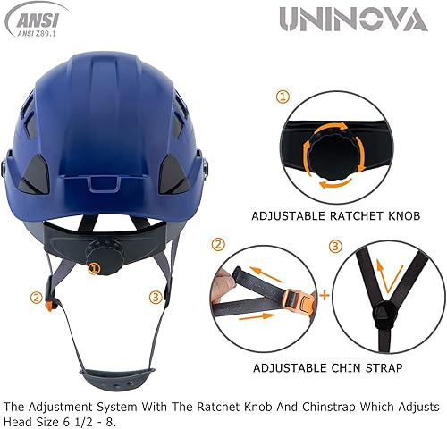Miniatura 4 de UNINOVA Casco de seguridad  Casco aprobado por ANSI Z89.1 ajustable  Suspensión de trinquete de 6 puntos y cascos OSHA