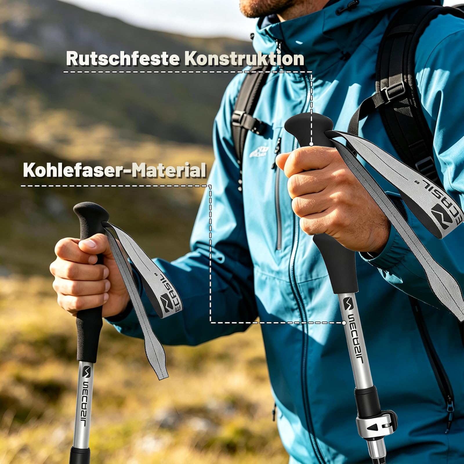Bastoni da trekking in carbonio di alta qualità, ultraleggeri, 218 g, regolabili, 107-125 cm, con manico in sughero e estensione EVA, per nordic walking, unisex, per sport di montagna, trekking ed