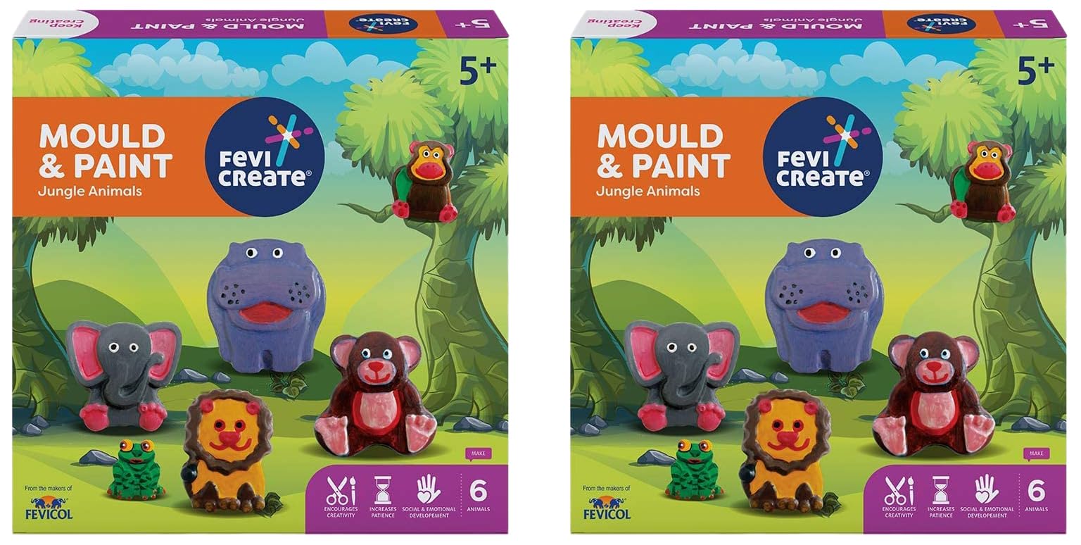 Fevicreate DIY Mould & Paint Jungle Animals Kit for Kids|Fun Art & Craft Kit Contains Animal Moulds, Plaster of Paris, Fevicol MR, Rangeela Tempera Colors & More|Best Gift for Boys & Girls 5 Years+ (B0CBK8JN49) Amazon Price History, Amazon Price Tracker