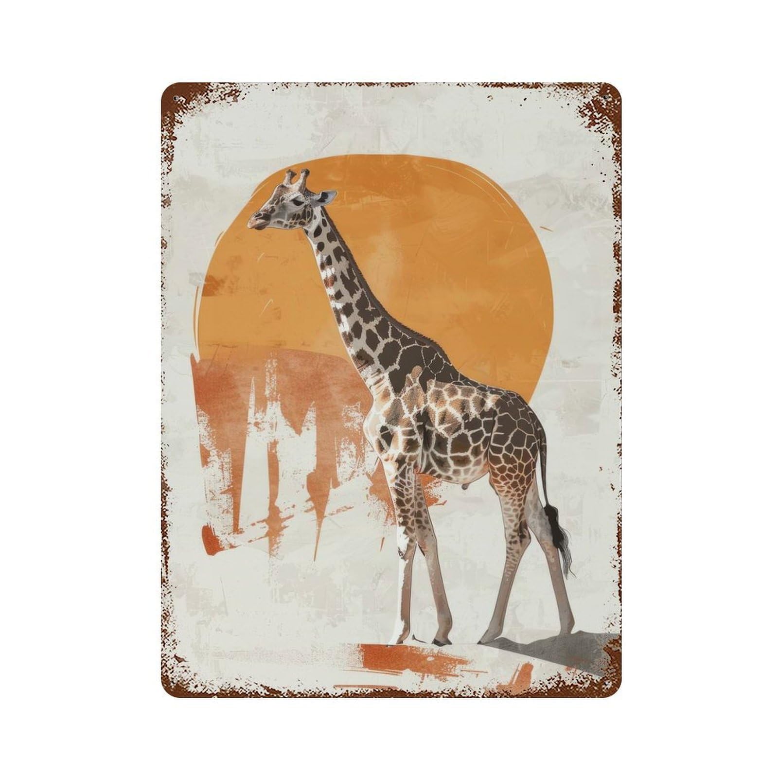 Garage Style Giraffe Sunset Rustic Tin Plaque 15.7"x11.8", Classic Wall Plaque for Bar And Workshop