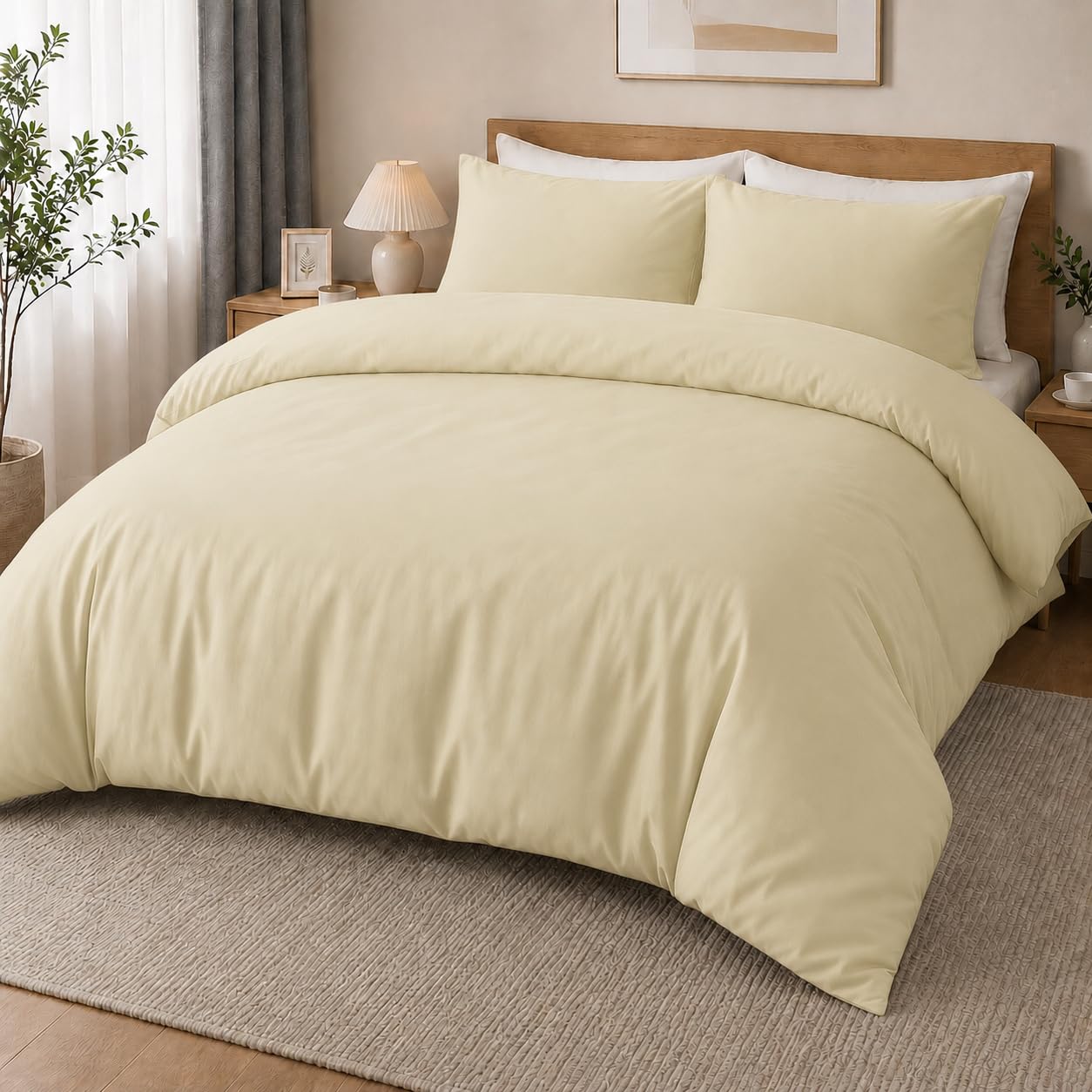 MOONLIGHT20015 Super King Duvet Set Breathable Solid Soft Cream Bedding Set โ image 1