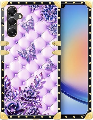 WANKBLC Compatible with Samsung Galaxy A14 5G Case, Purple Butterfly Flowers Lea
