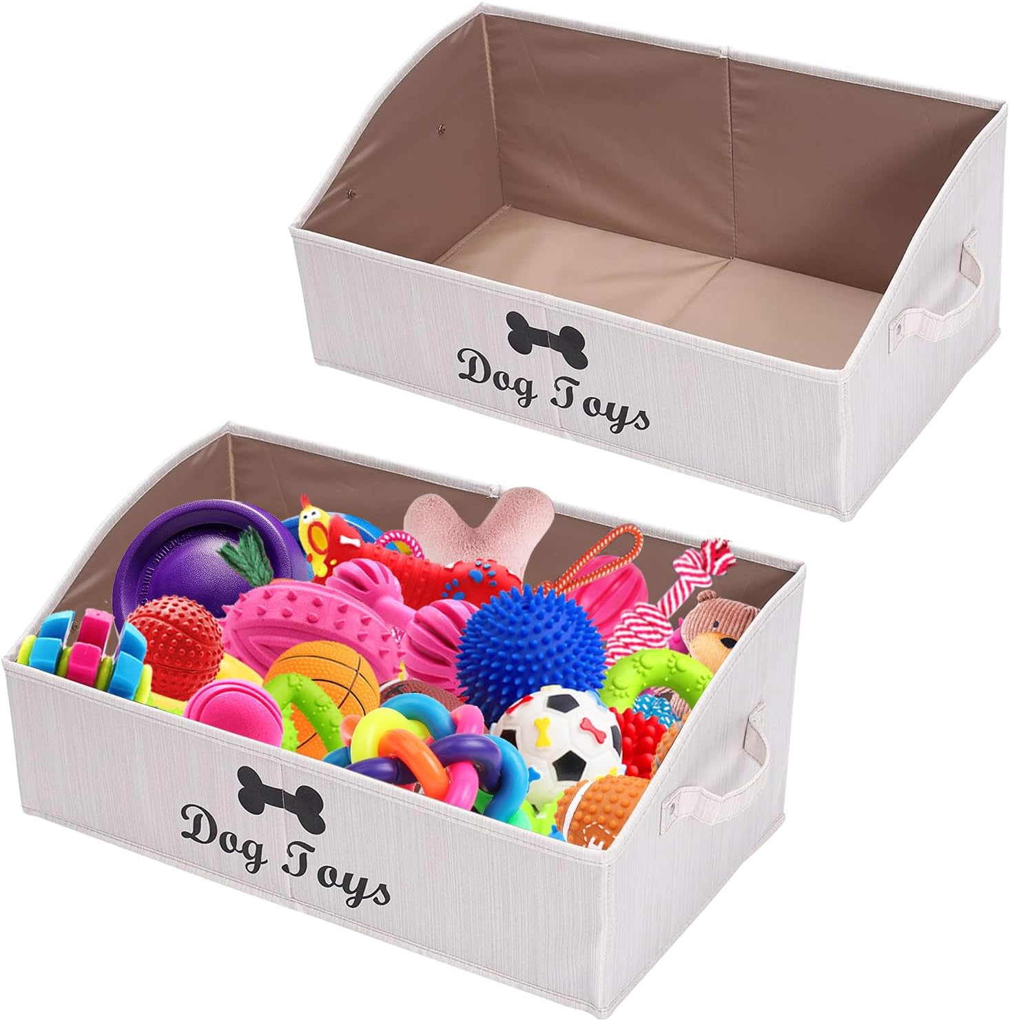 Geyecete 2 Pack Large Dog Toy Bin - Foldable Fabric Trapezoid Organizer Boxes with Handle for Dog Toys (Snow Gray)