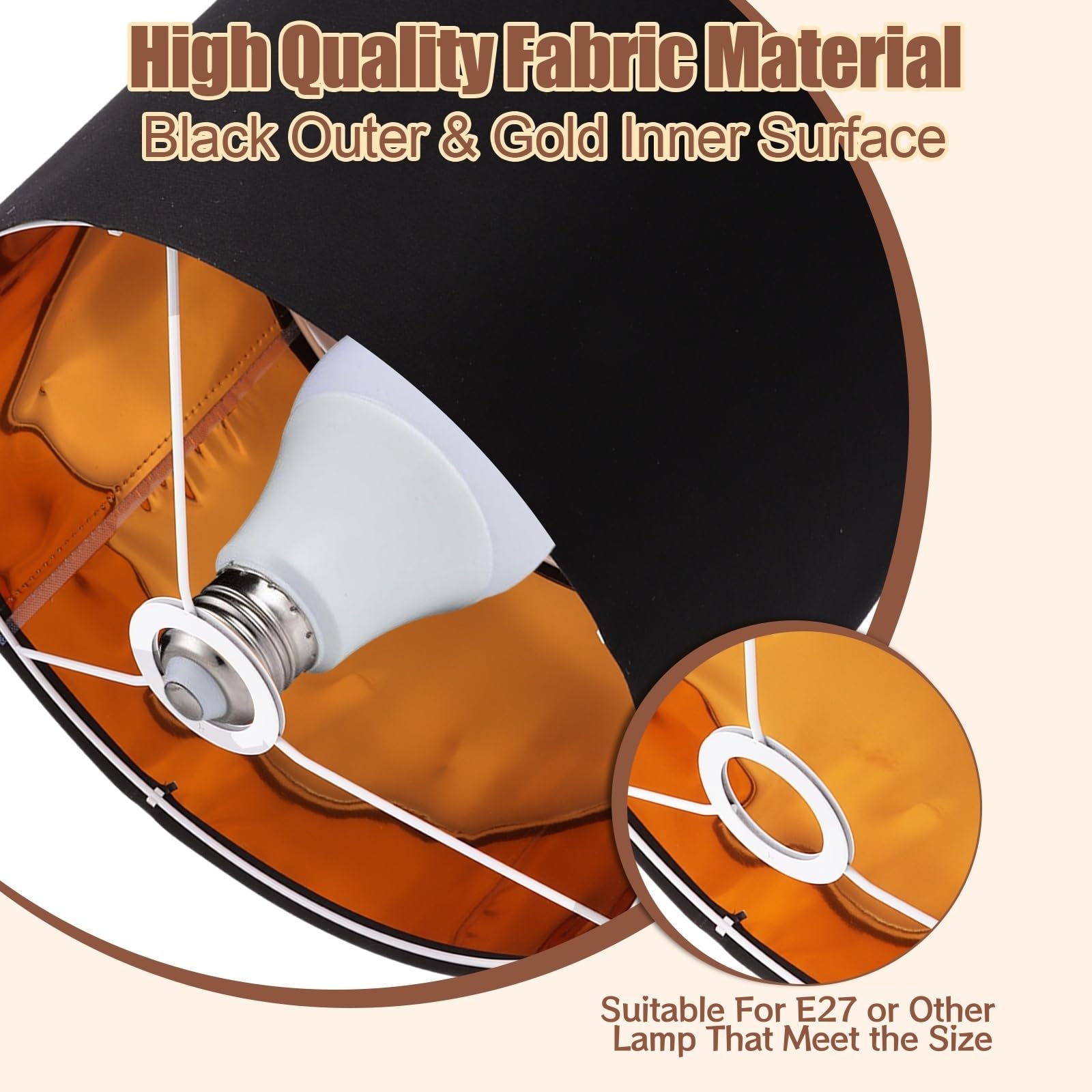 LDXDRU 2 Pack Black Fabric Drum Light Shade, 30 x 20cm Pendant Lampshade - Image 3