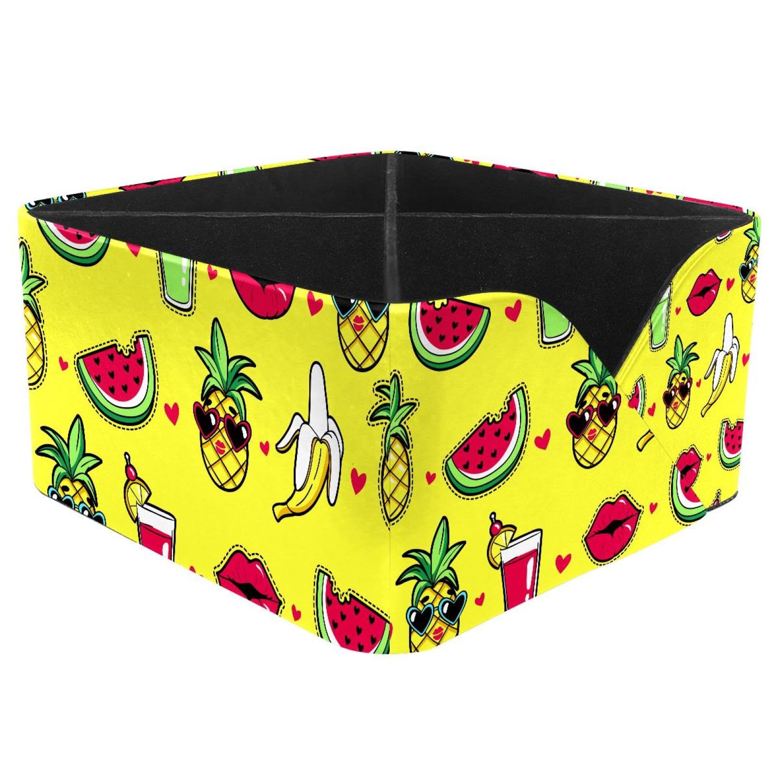 KengjuTesu Tropic Pineapple Lips Cocktail Watermelon Banana Pattern Desktop Organizer Pen Holder, Rectangular Pencil Cup for Office, Study and Makeup Stations