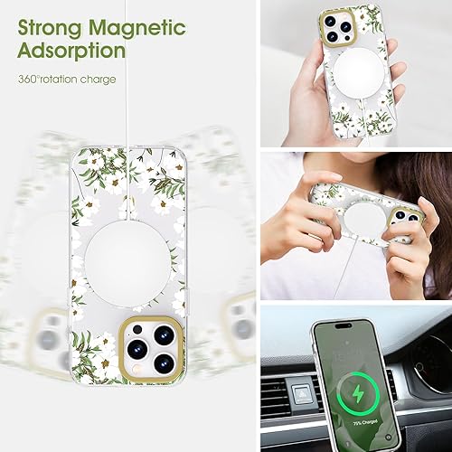 Miniatura 2 de MILPROX Funda compatible con iPhone 15 Pro Max, compatible con MagSafe, bonito patrón floral de flores para niñas y mujeres, funda protectora
