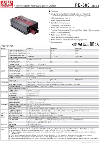 Miniatura 2 de Mean Well PB-600-12 PB-600 Series 90 a 264 VCA 600 W Fuente de alimentación de salida única Cargador de batería - 1 Artículo(s)