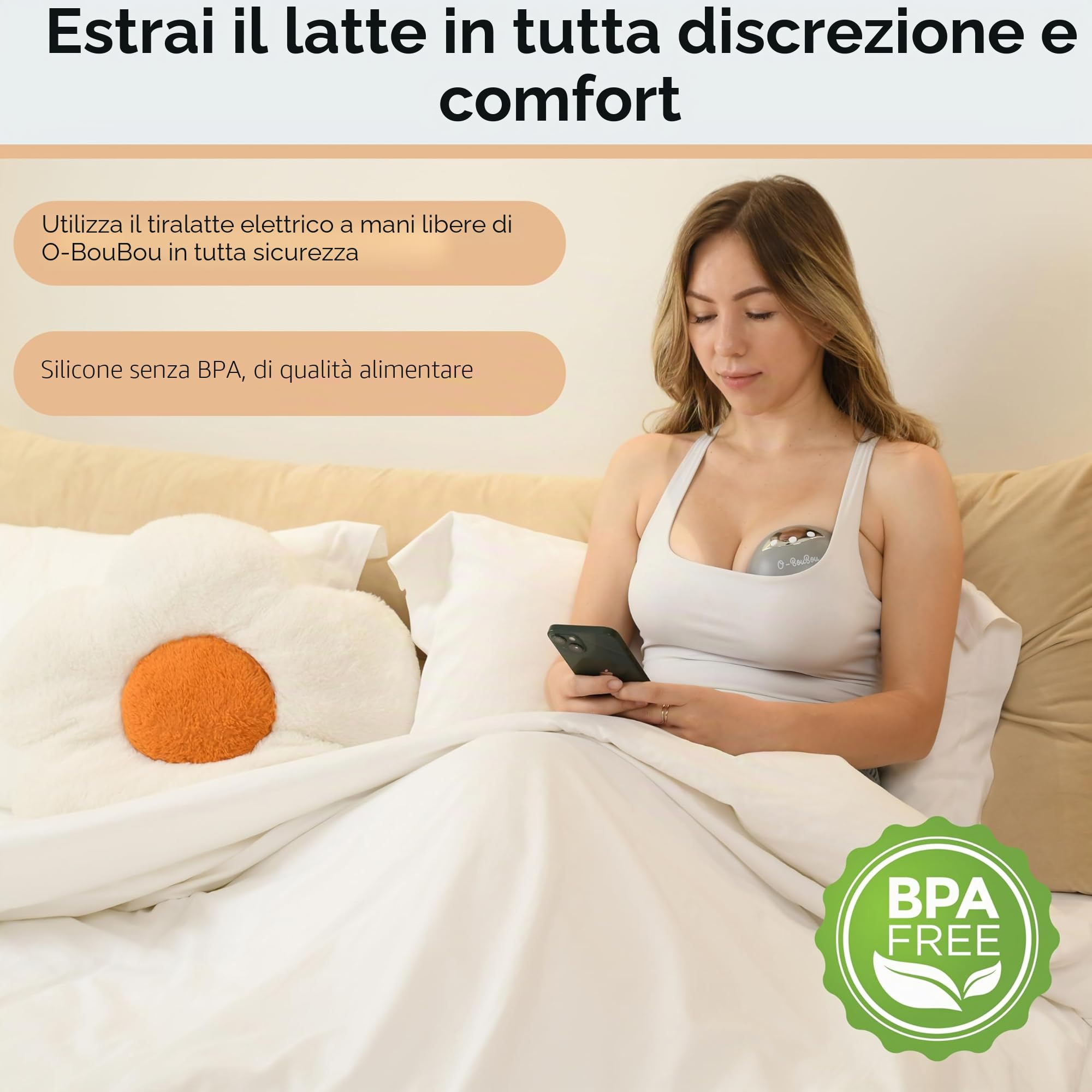 Tiralatte Elettrico Tiralatte elettrico Indossabile a Mano Libera in Silicone Senza BPA – Con Batteria a Lunga Durata, 12 Livelli e 4 Modalità, Flange 24mm + 4 inserti flange (19/21mm) 1 Pezzo