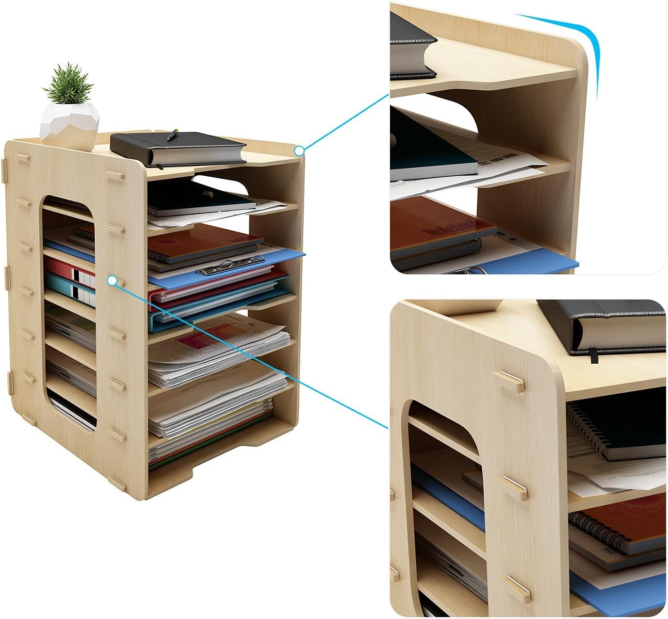 PUNCIA A4 Dokumentenablage 7 Ablagefächer aus Holz Briefablage Papierablage | Schreibtisch Datai Organizer Ablagesystem Aktenaufbewahrung Dokumentenhalter für Büro Arbeitszimmer Schule Office