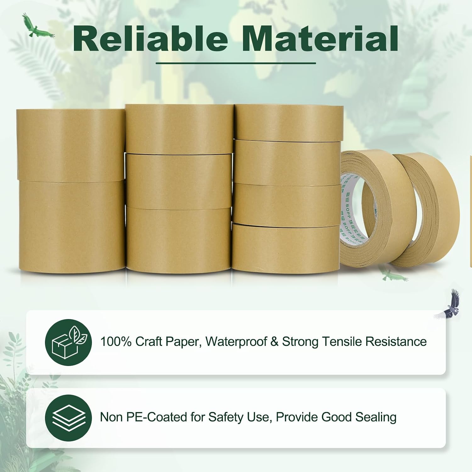 PATIKIL 1.9" x 55 Yards Brown Packing Tape, 2 Roll Heavy Duty Kraft Tape Paper Gummed Tape for Sealing Cardboard Carton Boxes, Shipping, Moving, Masking
