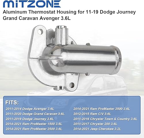 Miniatura 2 de MITZONE Conjunto de Carcasa de Termostato de Aluminio de Mejora Compatible con Vehículos Jeep Dodge RAM Chrysler 3.6L 3.2L V6 2011-2021 - 200 Town &