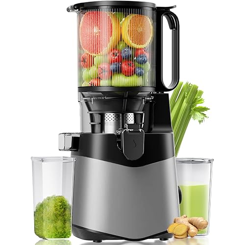 Cold Press Juicer, 5.8" Wide Feed Chute Juice Extractor Machine with 400W, High Juice Yield, Slow Masticating Juicer for Whole Vegetables & Fruits, Dark Grey