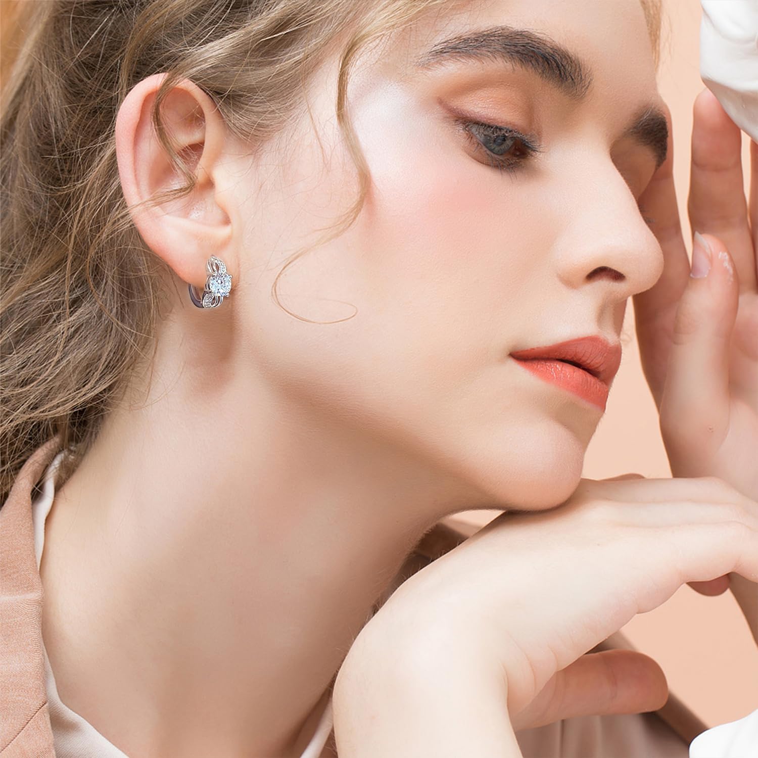 Huggie Hoop Earrings for Women Sterling Silver Small Single Diamond Earrings Tiny Cute Cartilage Earrings Hypoallergenic Sparkling Round Cut Cubic Zirconia Infinity Earrings Gift for Girls Birthday - Image 6