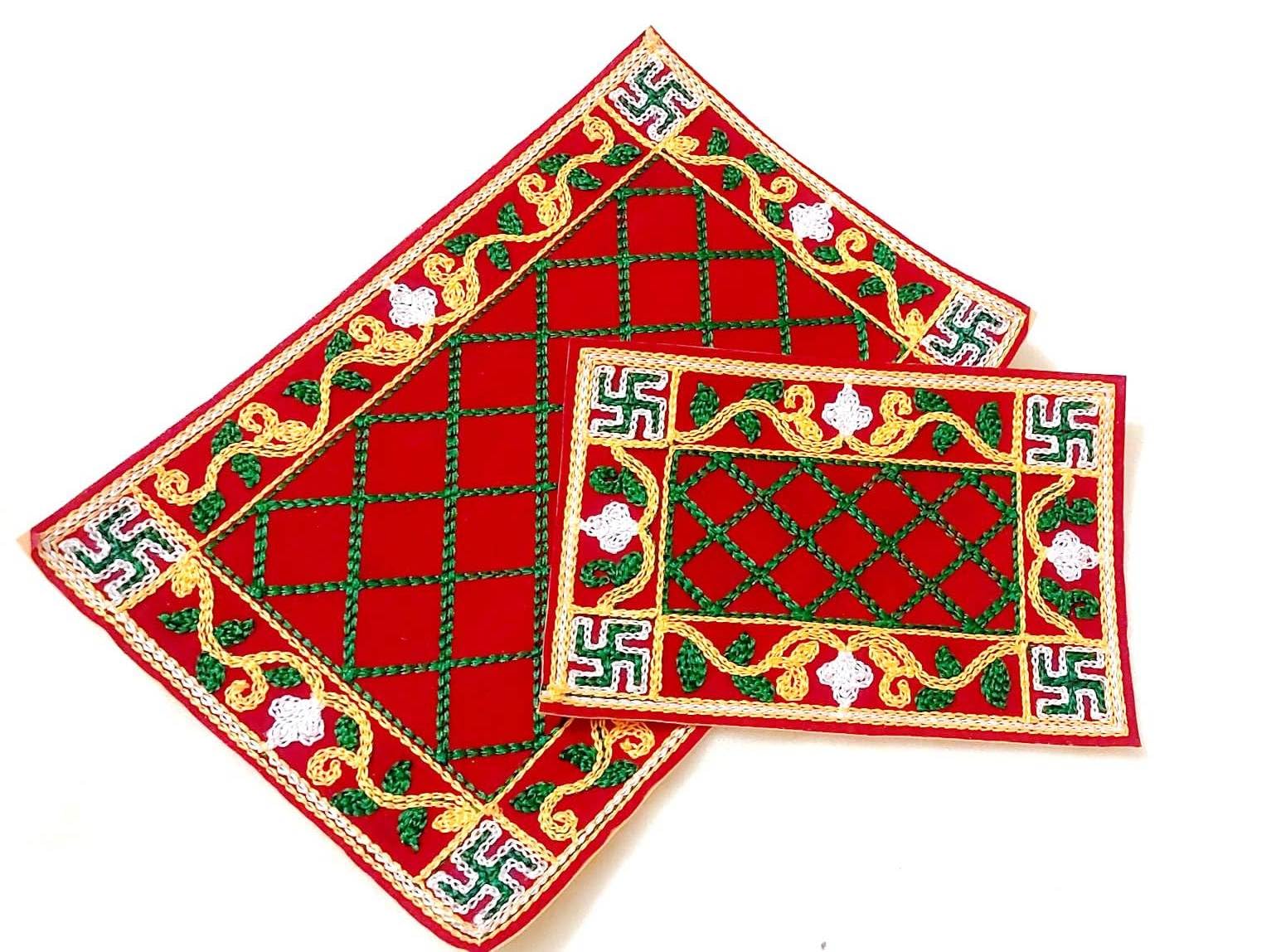 Darsh Collection Pooja Aasan/Asan for Puja and Mandir Puja Altar Cloth Embroidered Velvet Pooja Chowki Assan Mat for Mandir, Temple and Bhagwan-image-49