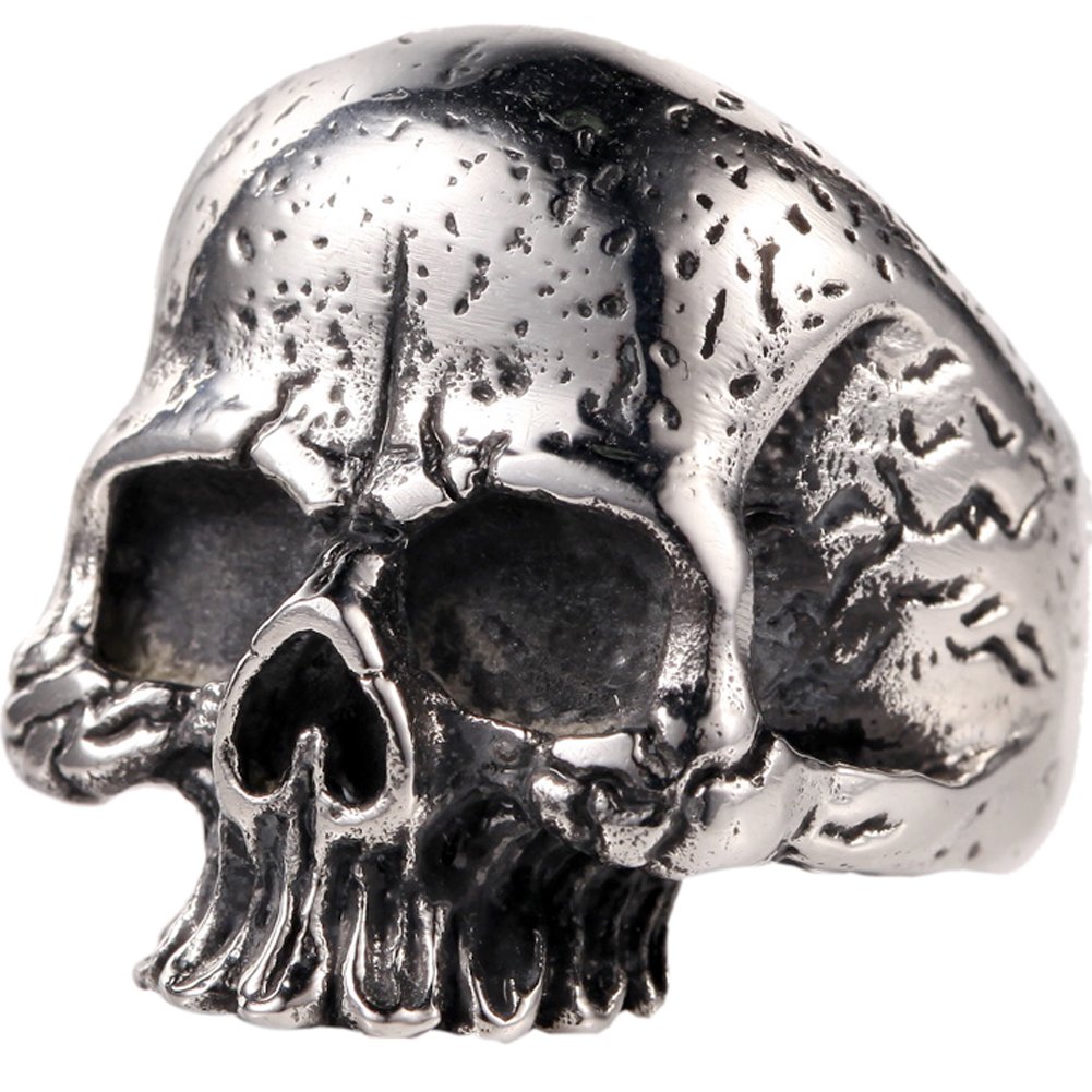 316L Stainless Steel Silver Mens Vintage Black Tattoo Punk Skull Biker Ring