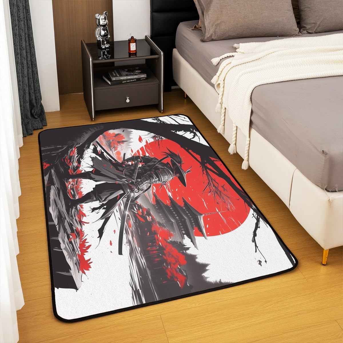 Feelyou Japanese Living Room Rugs Area Rug 3x5 Samurai Accent Rug for Boys Girls Teens Sunset Indoor Floor Mat Traditional Retro Theme Decorative Rug Black Red White Doormats Floor Mat