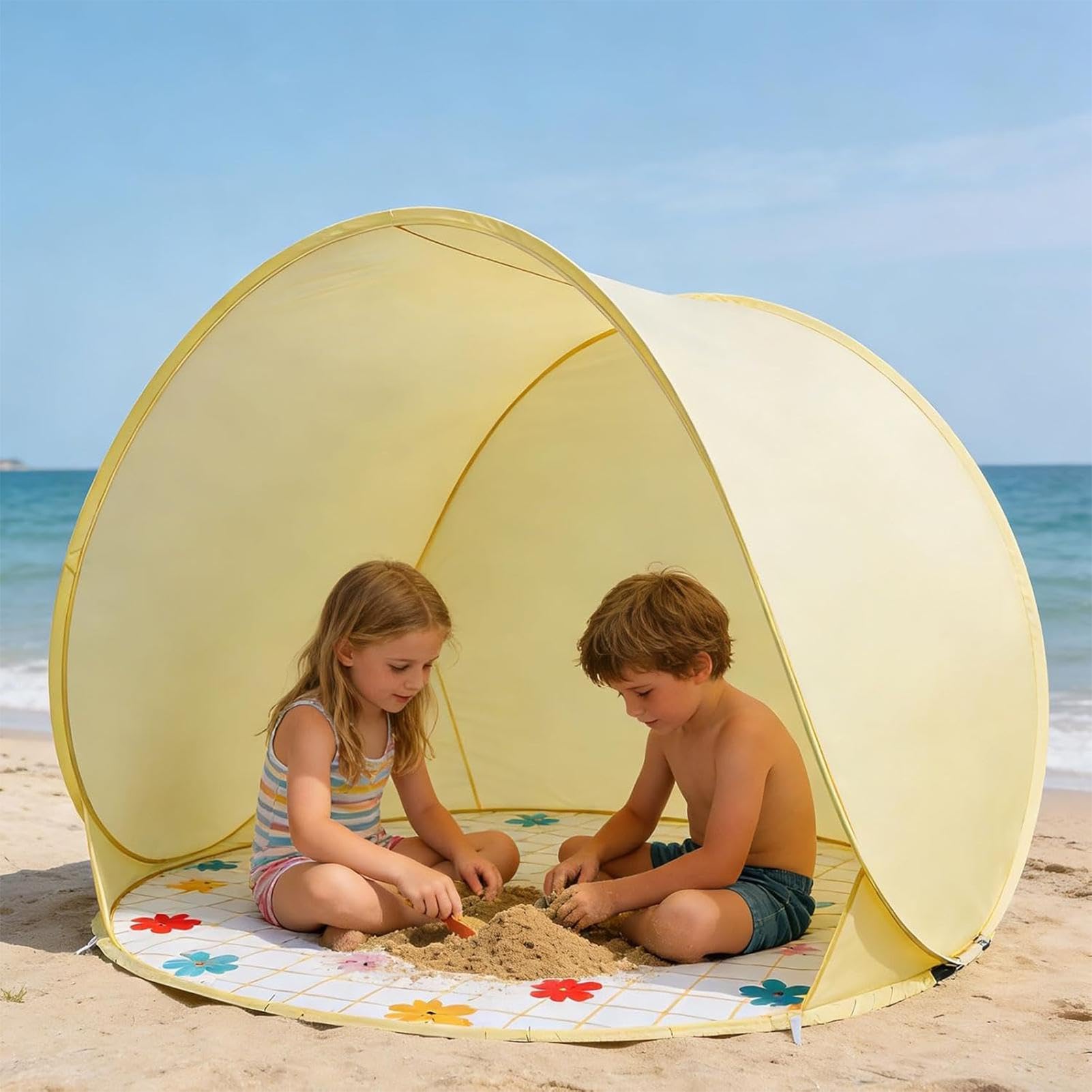 Portable Beach Tent - Automatic Foldable Sun Shelter, Spacious UV Resistant Canopy Lightweight Design with Breathable Fabric Quick Setup Camping Tent for Beach Picnic Backyard Poolside 57x57x43inches