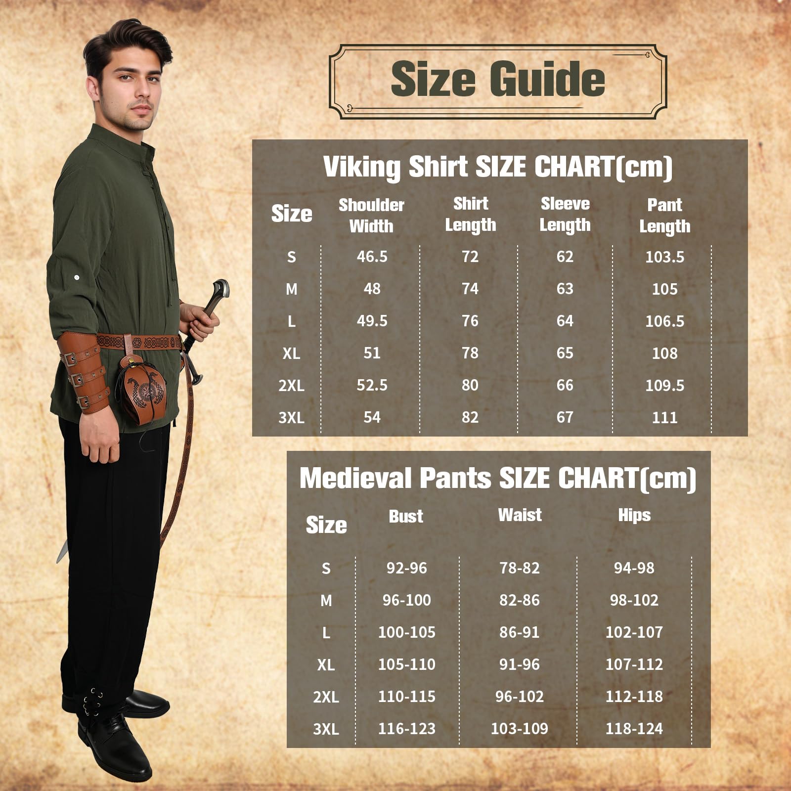 Costume da uomo medievale rinascimentale, costume vichingo, camicia con lacci, pantaloni da uomo con accessori, costume di Halloween per cosplay, maschera, mago