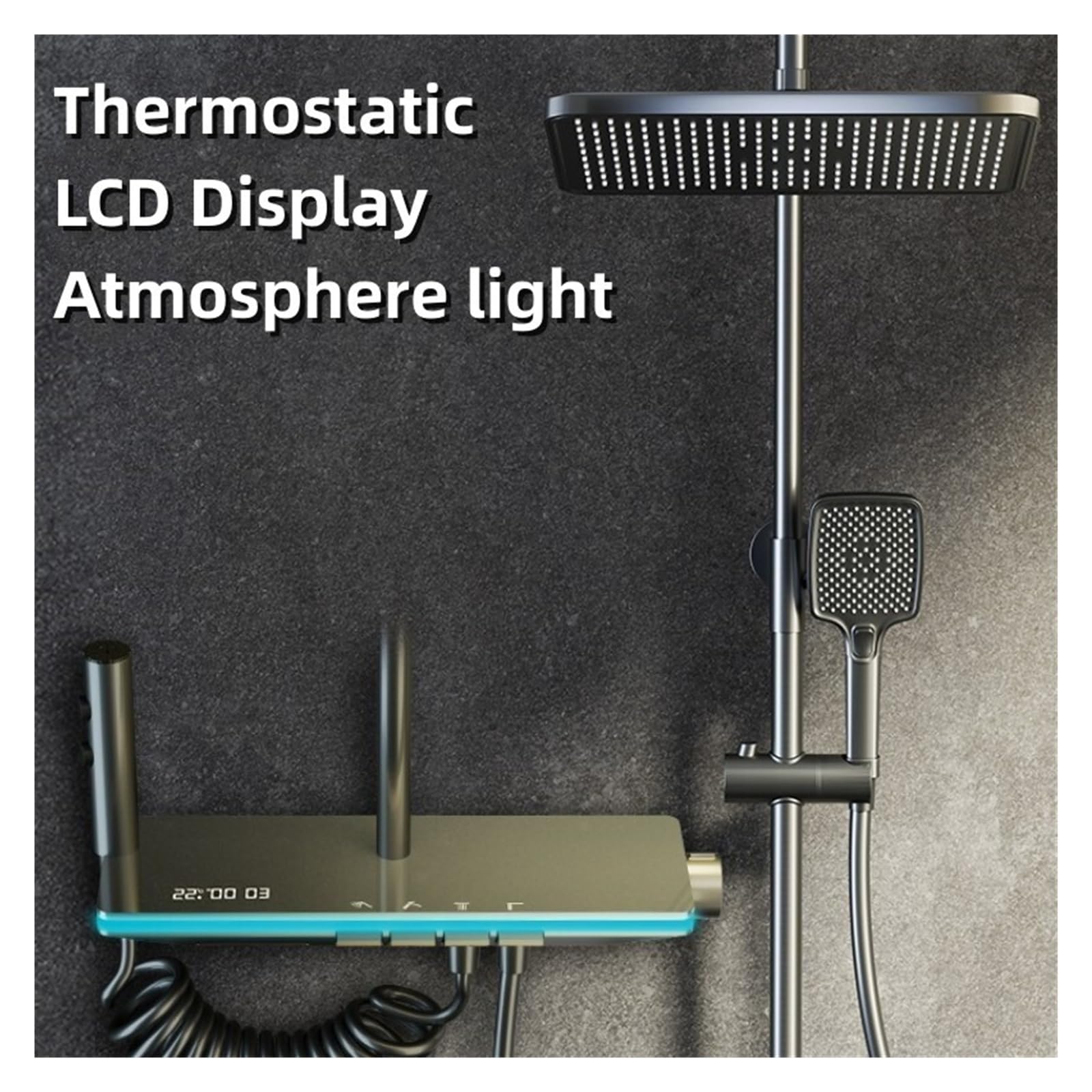 Set di rubinetti for doccia termostatici con display digitale, miscelatore for rubinetti in ottone for vasca da bagno a pioggia, luce d'atmosfera for la generazione di energia del flusso d'acqua(Noir)