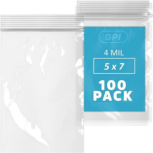 Miniatura 32 de GPI - 100 bolsas con cremallera de 5 x 10 pulgadas, resistentes de 4 mil de grosor, bolsas de polietileno transparentes con cierre resellable