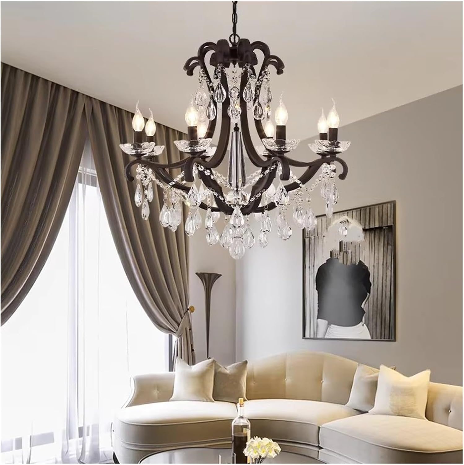 America Country Wrought Iron Crystal Chandelier LED Candle Lights Indoor Living Room Bedroom Lighting Fixture,Indoor Illumination