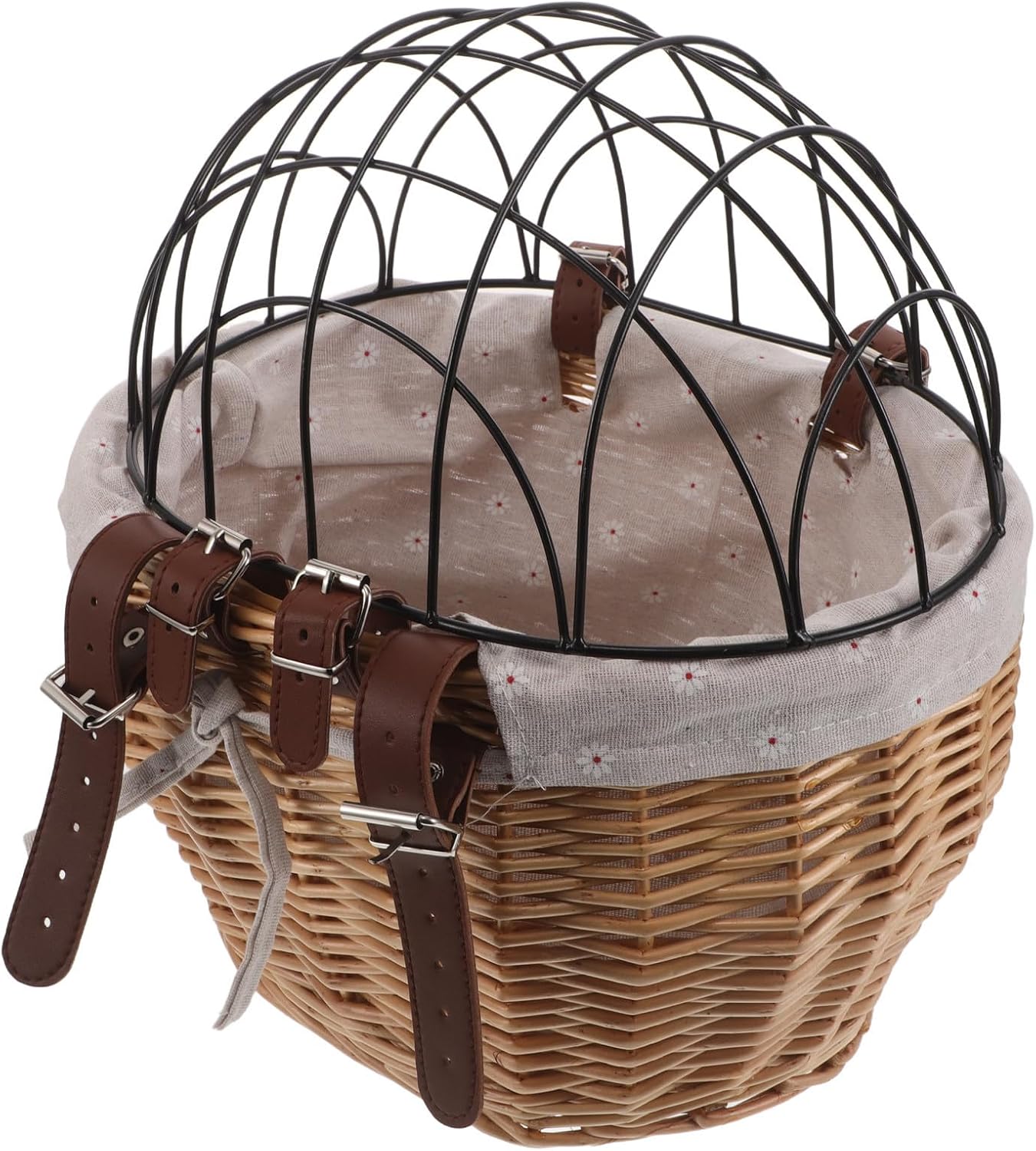 VICASKY Rattan Bike Basket for Dogs and Cats with Breathable Wicker Weave and Iron Frame, Small Pet Carrier for Cycling and Outdoor Use, Elegant Natural Wicker Design with Storage