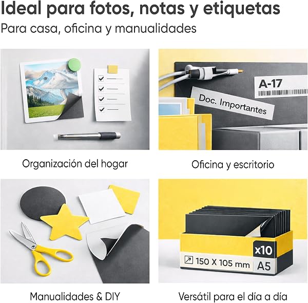 PREVIS Lámina Magnética Autoadhesiva DIN A5 (210 x 148 mm) – Hojas Imantadas Adhesivas para Fotos, Manualidades y Carteles – Película Magnética para Hogar, Escuela y Oficina (Pack 10 Unidades) - 2