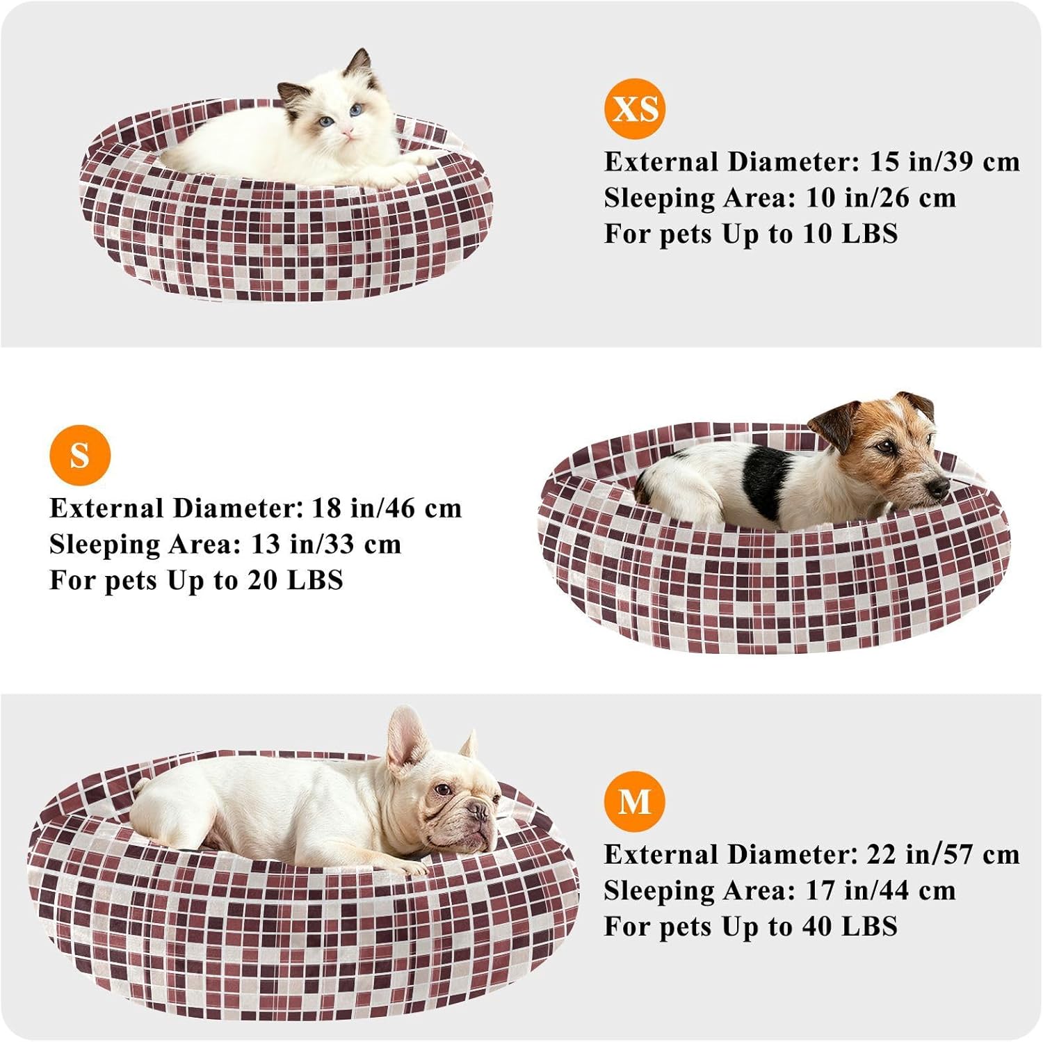 Pet Dog Beds Relieve Stress Fluffy Dog Pillow Bed for Medium Size Pets Sleeping M Squares White Burgundy