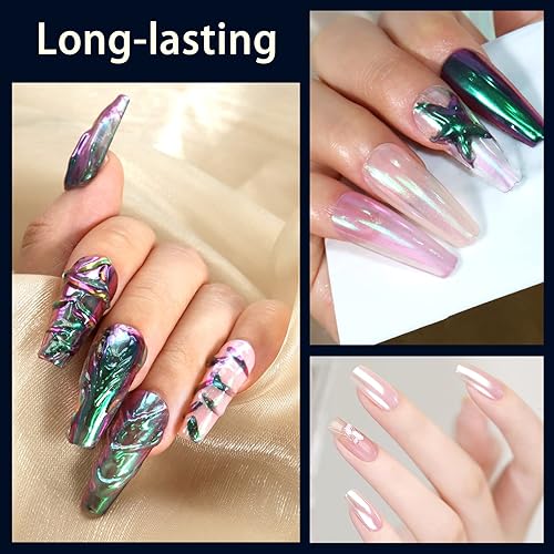 Miniatura 6 de Allstarry Polvo para uñas cromado de unicornio, polvo de uñas de perla blanca iridiscente Aurora Sirena, pigmento de brillo de hadas para arte en