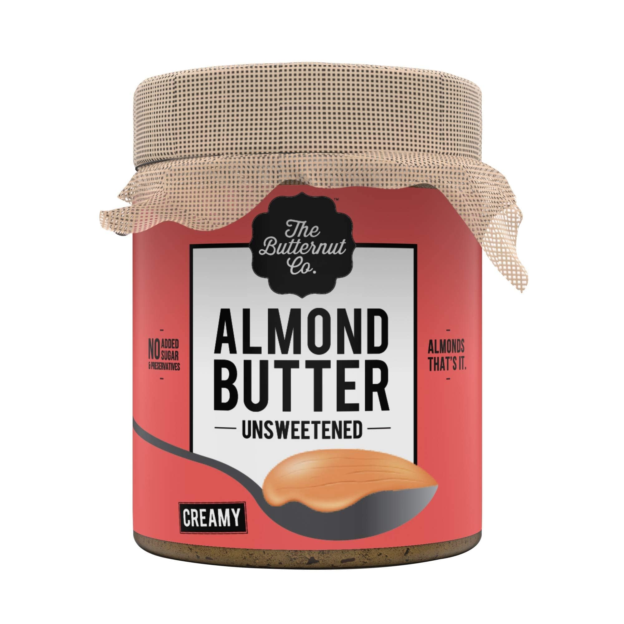 Natural Almond Butter (Crunchy) 200g, Unsweetened, 24g Protein, No Added Sugar, 100% Almonds, No Salt, Pure Almond Butter, Gluten Free, Vegan, Keto