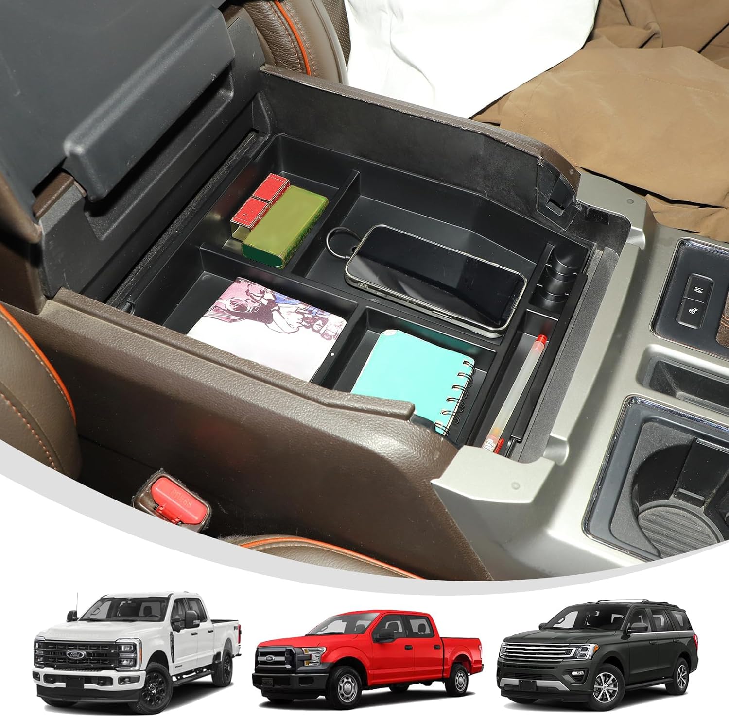 Linskip Center Console Organizer Tray Compatible with 2015-2020 F150 & 2017-2021 F250 F350 F450 Bucket Seats & 2018-2024 Ford Expedition, Interior Accessories
