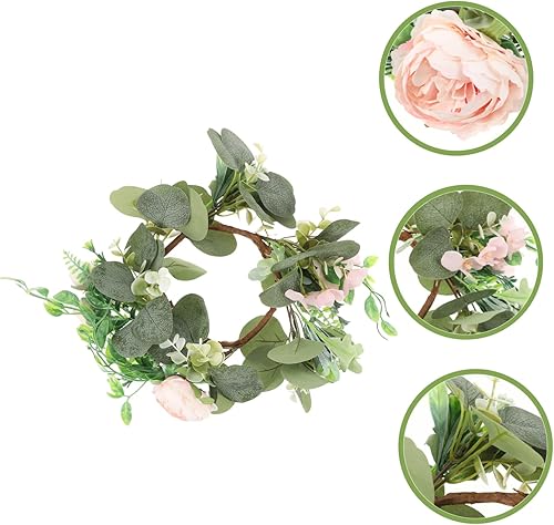 Miniatura 2 de Abaodam Guirnalda de velas artificiales de eucalipto, coronas de vela de primavera, mini corona, mini anillo de vela, mini corona de ramitas, mini
