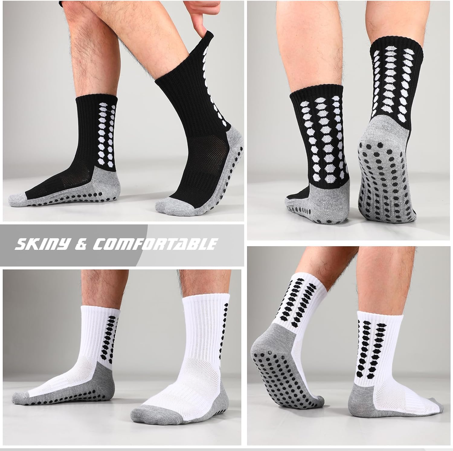 6 Pairs Grip Soccer Socks Anti Slip Athletic Socks Non Slip Sports Football Baseball Soccer Sock for Men Women - Image 2