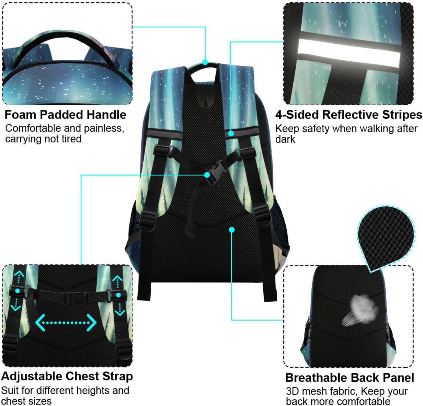 ALAZA Aurora Borealis Forest Landscape Backpack for Boys Girls Students Elementary School Bag Kids Bookbag Travel Daypack
