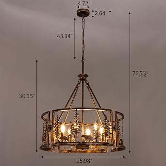 TOCHIC Rustic Chandeliers for Dining Room, 6 Lights Western Light Fixtures | 26 Farmhouse Bronze Chandelier, Cabin Light Fixtures, Adjustable Vintage Bear Chandelier for Entryway, Kitchen, Dimmable