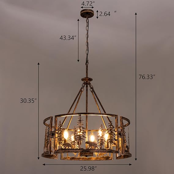 TOCHIC Rustic Chandeliers for Dining Room, 6 Lights Western Light Fixtures | 26 Farmhouse Bronze Chandelier, Cabin Light Fixtures, Adjustable Vintage Bear Chandelier for Entryway, Kitchen, Dimmable